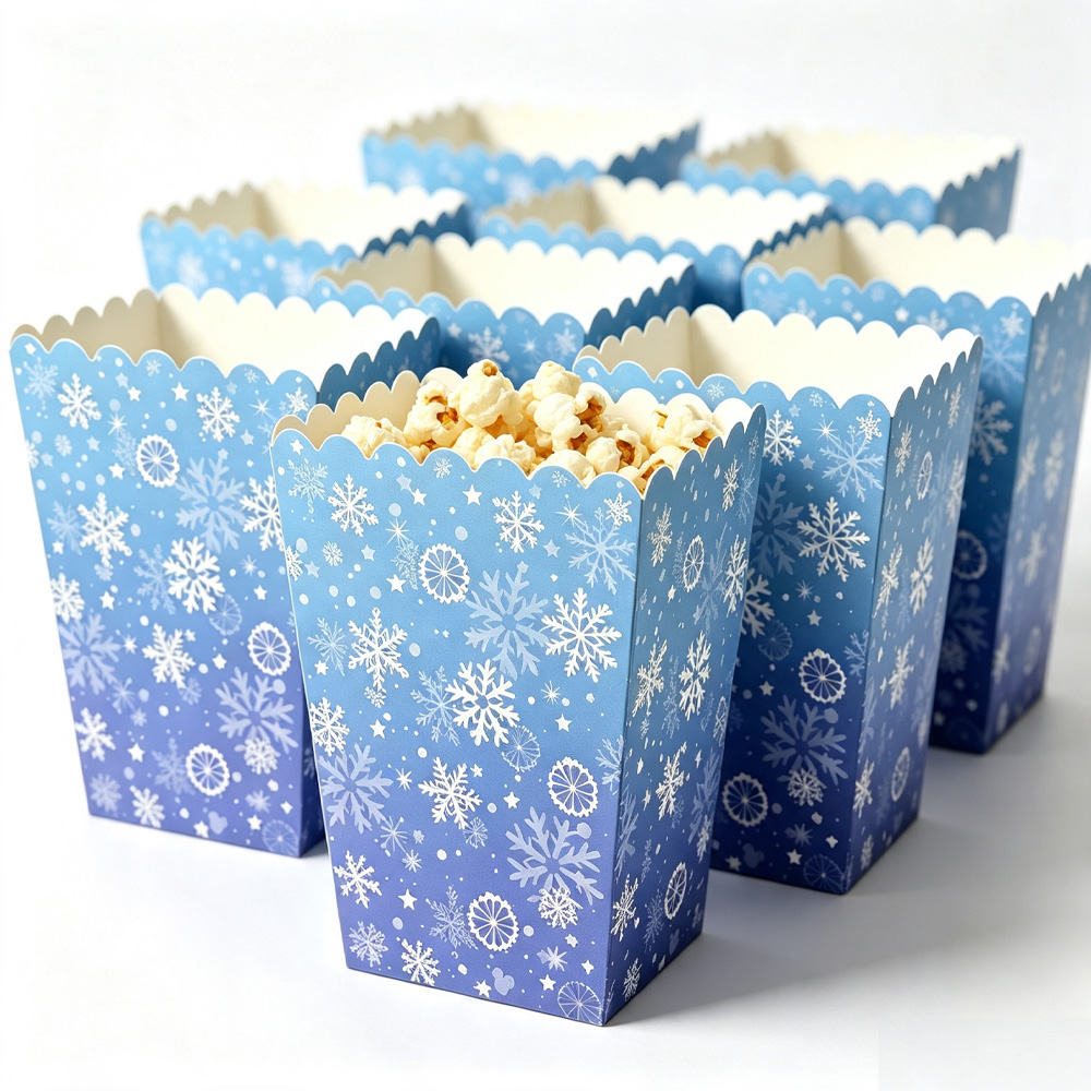 Event Party Box - 10-50pcs Kotak Popcorn Motif Kepingan Salju
